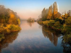 Preview wallpaper landscape, river, trees, reflections, nature, autumn