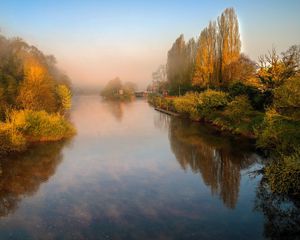 Preview wallpaper landscape, river, trees, reflections, nature, autumn