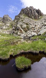 Preview wallpaper landscape, rock, relief, water, grass, nature