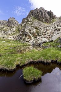Preview wallpaper landscape, rock, relief, water, grass, nature