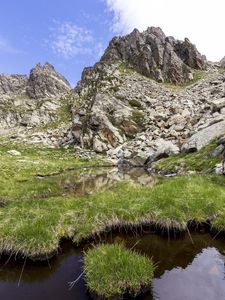 Preview wallpaper landscape, rock, relief, water, grass, nature