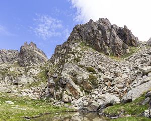 Preview wallpaper landscape, rock, relief, water, grass, nature