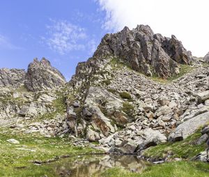 Preview wallpaper landscape, rock, relief, water, grass, nature