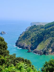 Preview wallpaper landscape, rocks, sea, ocean, trees