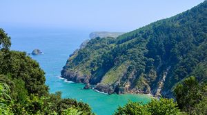 Preview wallpaper landscape, rocks, sea, ocean, trees