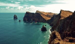 Preview wallpaper landscape, sea, beach, rocks, clouds, day