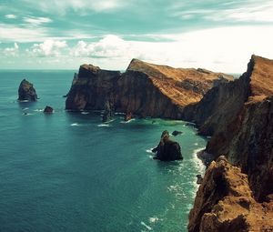 Preview wallpaper landscape, sea, beach, rocks, clouds, day