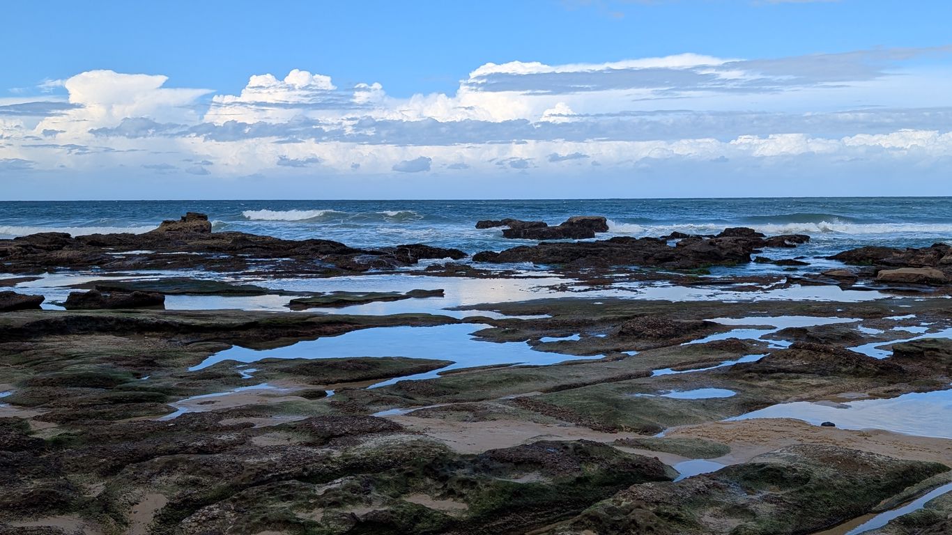 1366x768 Wallpaper landscape, sea, rocks, coast