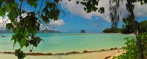 Preview wallpaper landscape, sea, seychelles la digue, beach, foliage, nature