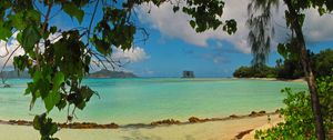 Preview wallpaper landscape, sea, seychelles la digue, beach, foliage, nature