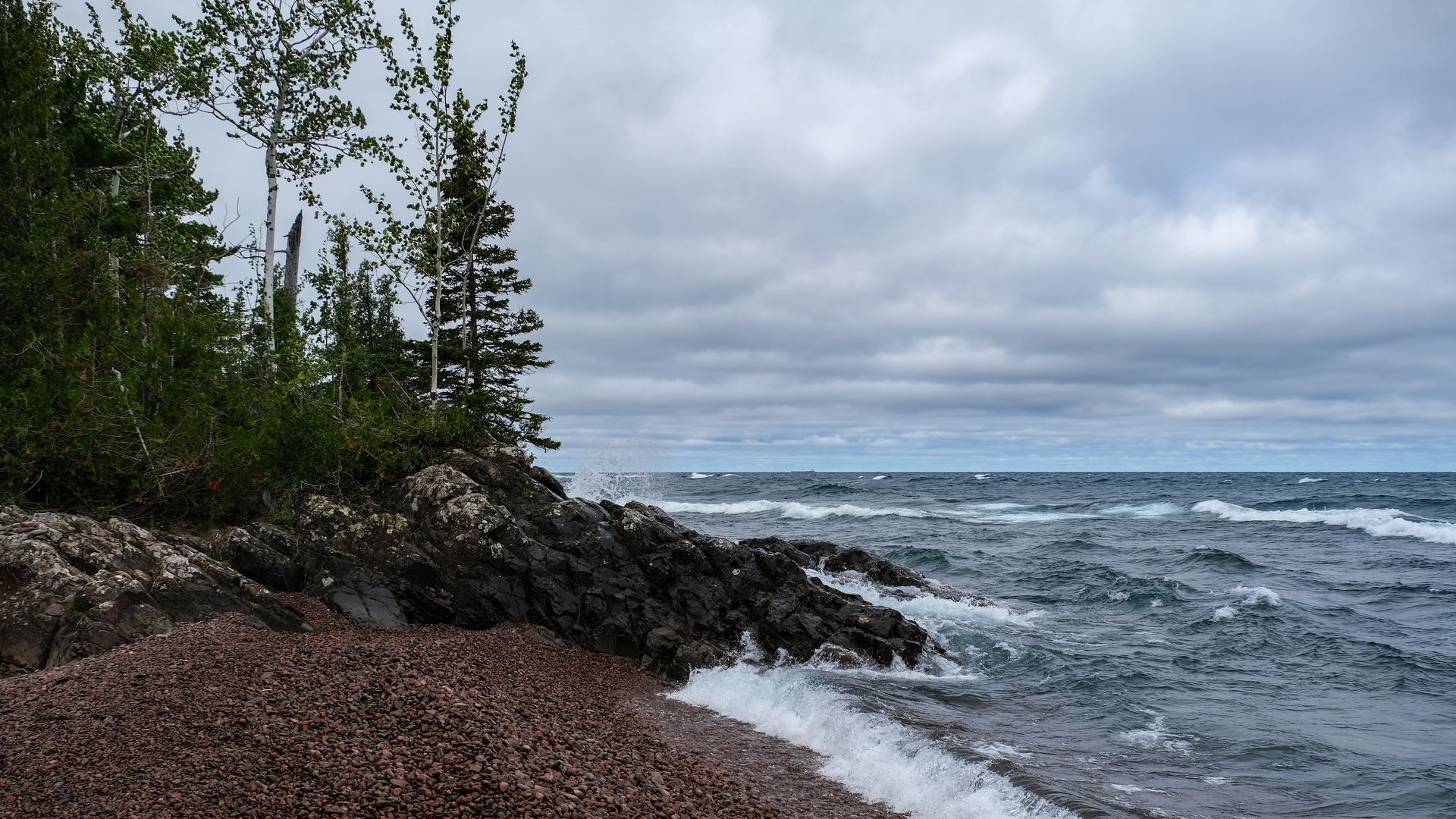 Download wallpaper 1920x1080 landscape, sea, waves, shore, pebbles ...