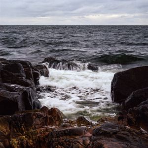 Preview wallpaper landscape, sea, waves, foam, stones