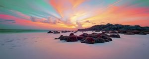 Preview wallpaper landscape, snow, stones, winter, sky