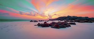 Preview wallpaper landscape, snow, stones, winter, sky