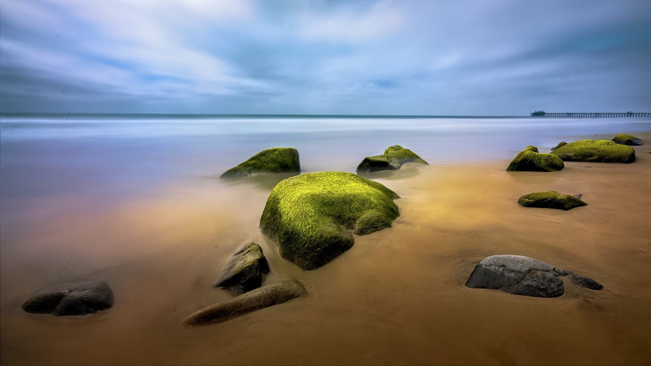 Wallpaper landscape, stones, moss, shore, sea, nature