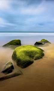 Preview wallpaper landscape, stones, moss, shore, sea, nature