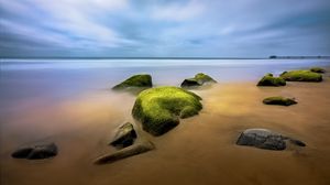 Preview wallpaper landscape, stones, moss, shore, sea, nature