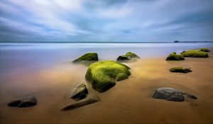 Preview wallpaper landscape, stones, moss, shore, sea, nature