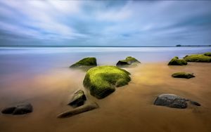 Preview wallpaper landscape, stones, moss, shore, sea, nature