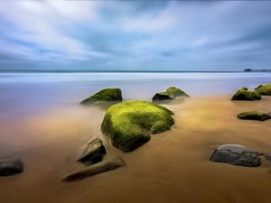 Preview wallpaper landscape, stones, moss, shore, sea, nature