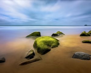 Preview wallpaper landscape, stones, moss, shore, sea, nature