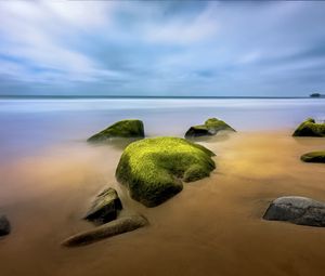 Preview wallpaper landscape, stones, moss, shore, sea, nature