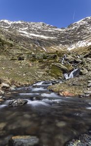 Preview wallpaper landscape, stones, stream, mountains, nature