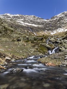 Preview wallpaper landscape, stones, stream, mountains, nature