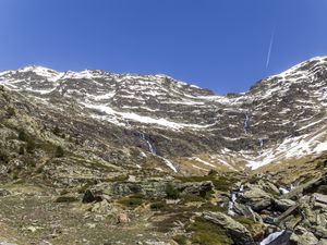 Preview wallpaper landscape, stones, stream, mountains, nature