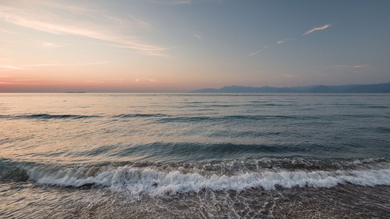 Wallpaper landscape, sunrise, sea, waves, shore