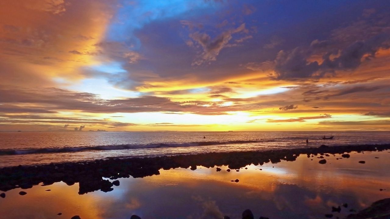 Wallpaper landscape, sunset, beach, sky, reflection