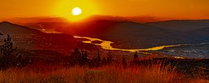 Preview wallpaper landscape, sunset, river, hills