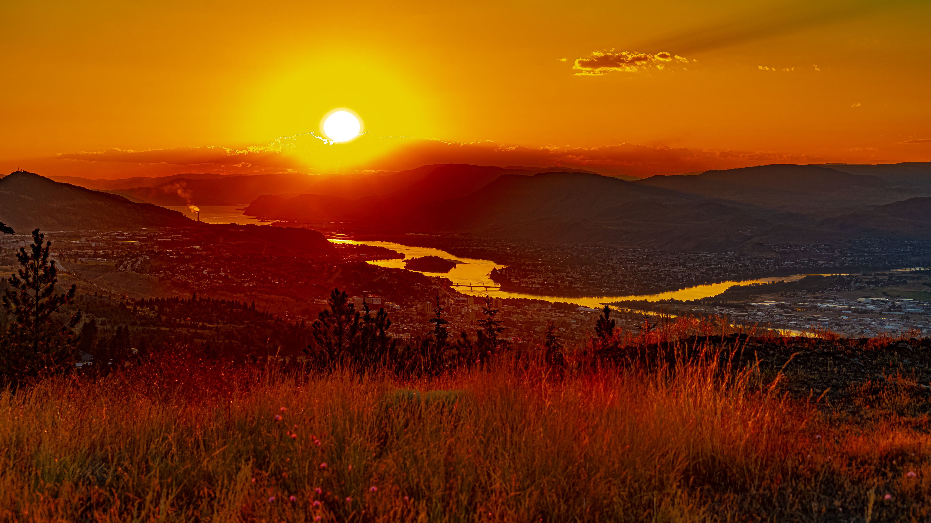 Download Wallpaper 3840x2160 Landscape, Sunset, River, Hills 4k Uhd 16: