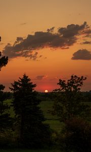 Preview wallpaper landscape, sunset, trees, dark