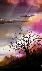 Preview wallpaper landscape, tree, clouds, nature, art