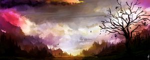 Preview wallpaper landscape, tree, clouds, nature, art