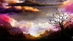 Preview wallpaper landscape, tree, clouds, nature, art