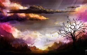 Preview wallpaper landscape, tree, clouds, nature, art