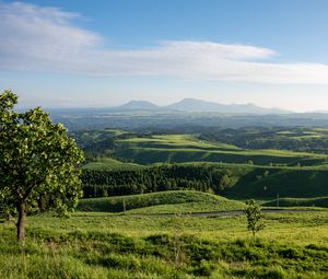 Preview wallpaper landscape, trees, hills, sky, grass