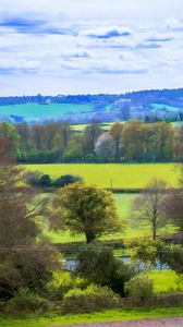 Preview wallpaper landscape, trees, meadow, river, nature