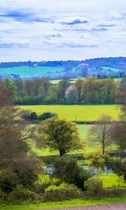 Preview wallpaper landscape, trees, meadow, river, nature