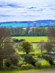 Preview wallpaper landscape, trees, meadow, river, nature