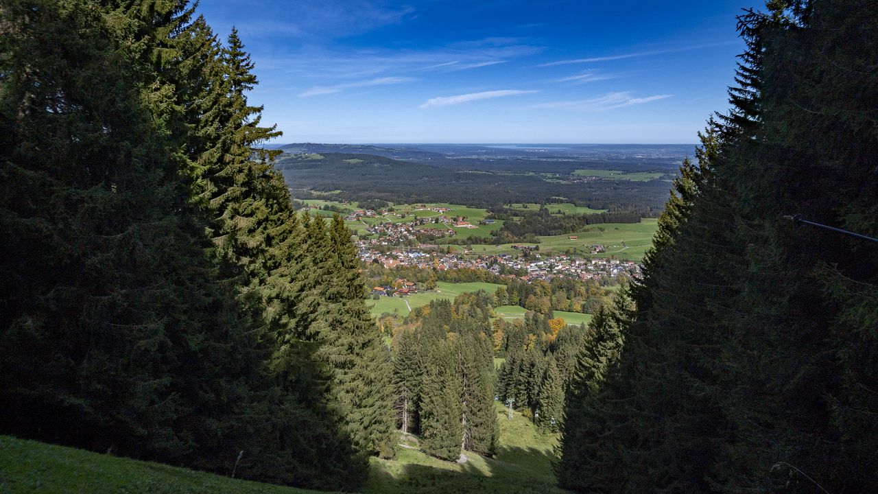 Wallpaper landscape, trees, meadows, houses