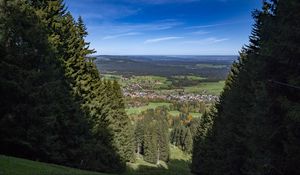 Preview wallpaper landscape, trees, meadows, houses