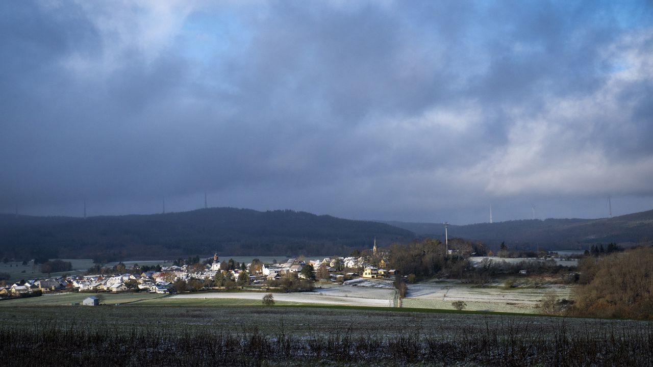 Wallpaper landscape, village, field, sky, clouds, nature