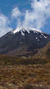 Preview wallpaper landscape, volcano, mountain, sky, clouds, grass, nature