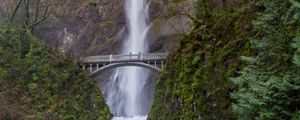 Preview wallpaper landscape, waterfall, bridge, cliff, nature