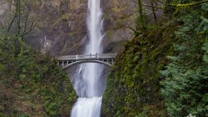 Preview wallpaper landscape, waterfall, bridge, cliff, nature