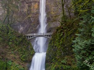 Preview wallpaper landscape, waterfall, bridge, cliff, nature