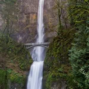 Preview wallpaper landscape, waterfall, bridge, cliff, nature